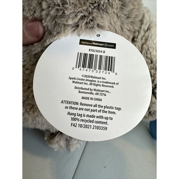 Spark Create Imagine Plush Teddy Bear Gray Frosted 2019 Ribbed Feet 14"W Tags - Picture 8 of 14
